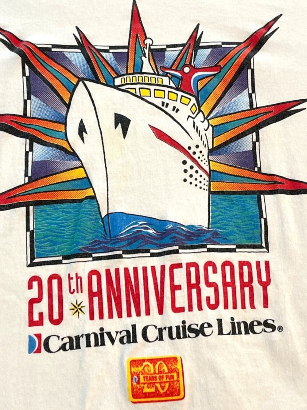 Carnival Cruise T Shirt XL 20th Anniversary White Red Cotton 1992 Ship Vintage